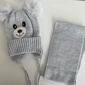 Baby Bear Hat with pom pom and scarf set